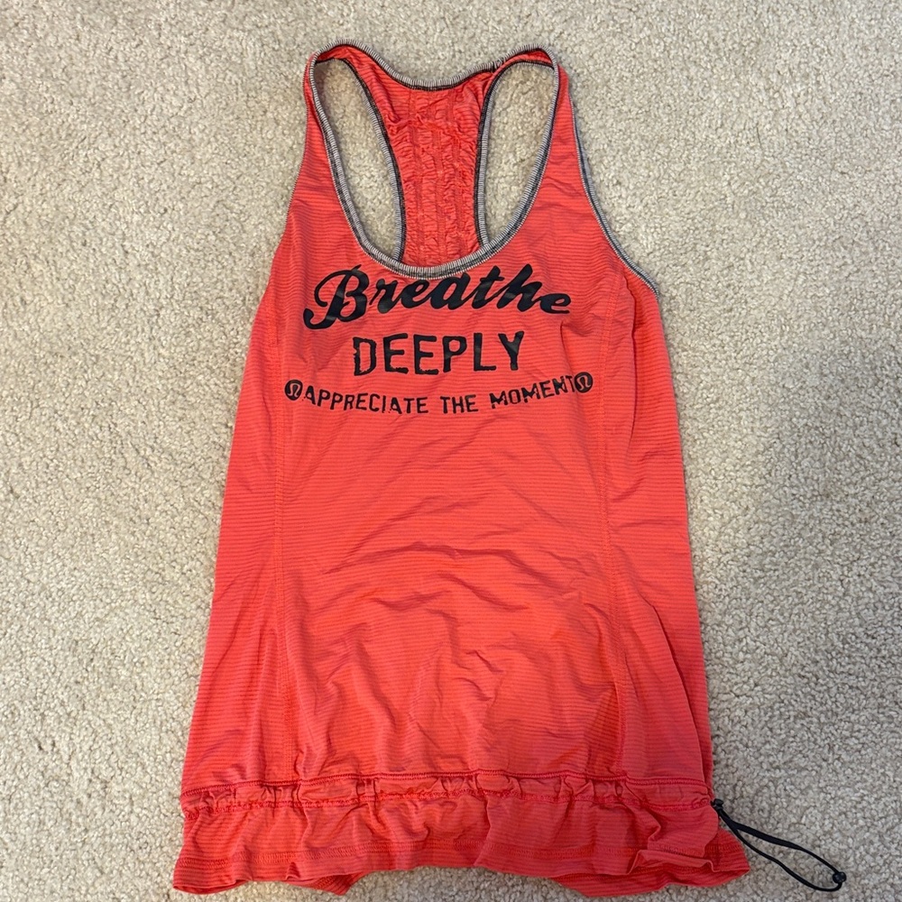 Coral Lululemon Racerback Tank Top with Drawstring Hem
